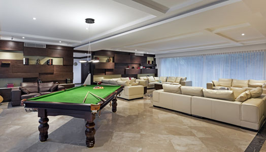 luxurious living room with pool table