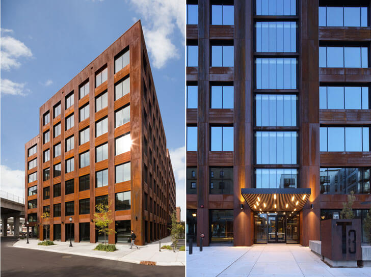 “facade by day and night Timber building MGArchitecture DLR Group indiaartndesign”