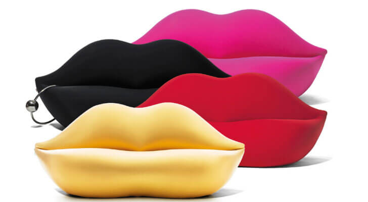 Gufram’s range of lip-shaped sofas Bocca