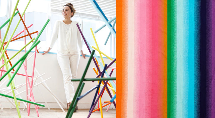 Designer Emmanuelle Moureaux and samples from the yurariro collection