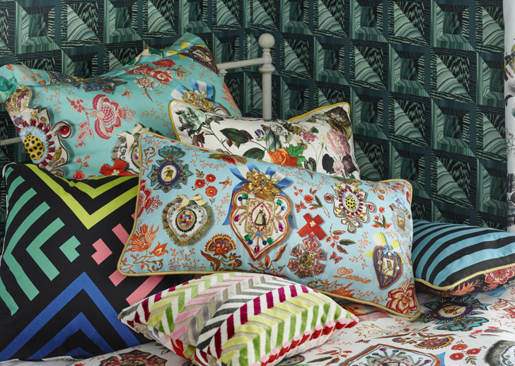 patterned vivid coloured cushions