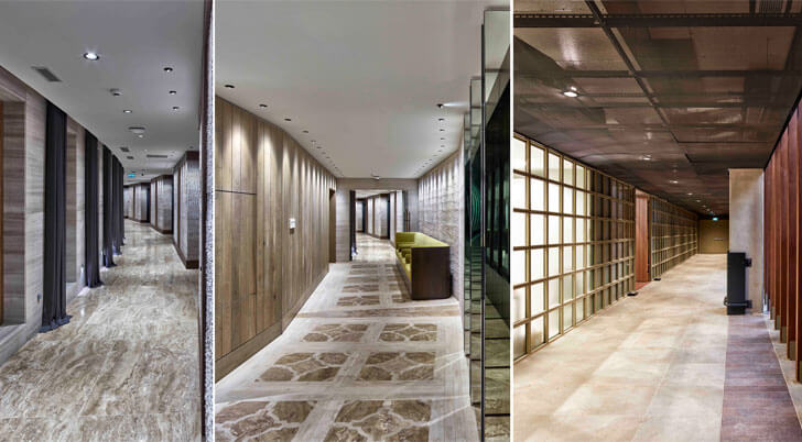 corridors with different interior treatments