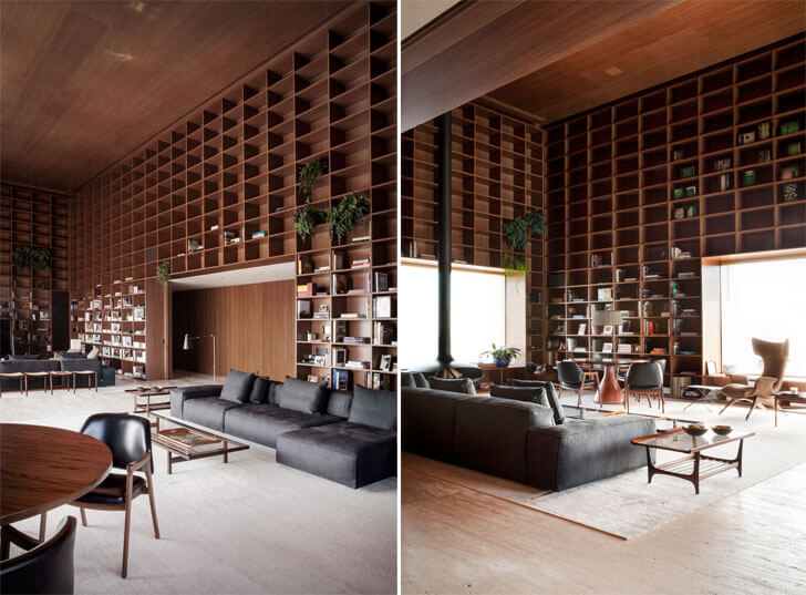 floor-to-ceiling book shelves