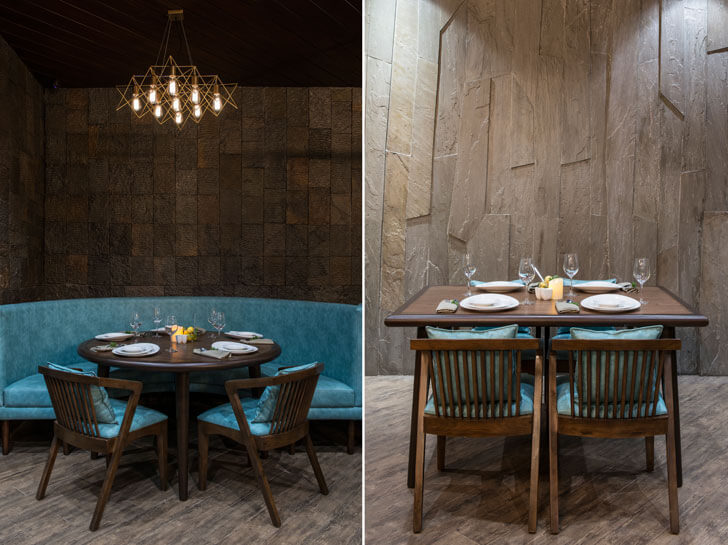 "stone backdrops 3seventy restaurant neovana design indiaartndesign"