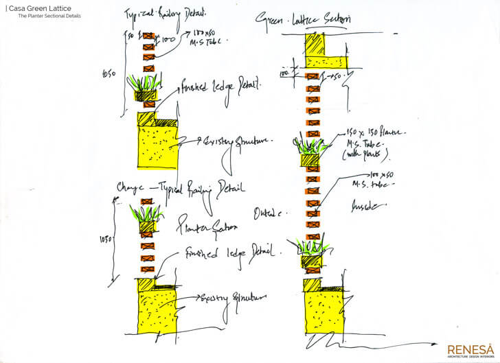 "planter detail sketch renesa architects indiaartndesign"