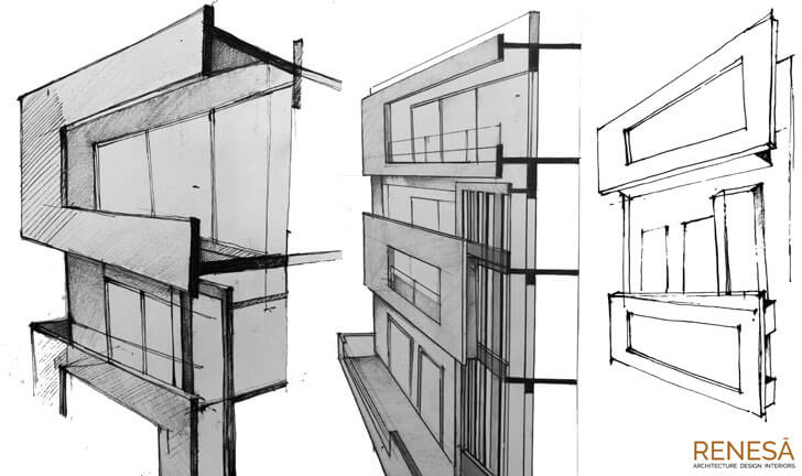"sketch white overlap renesa architects indiaartndesign"