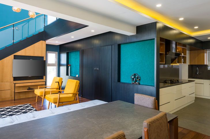 "black veneer panelling duplex residence by between spaces architects indiaartnesign"