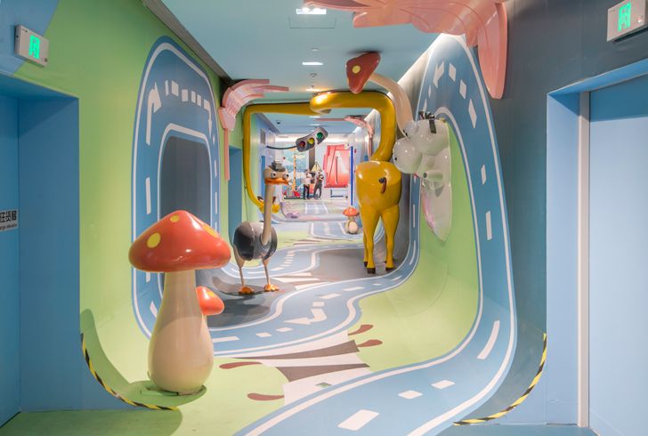 "painted corridor shanghai mall jungle race 100architects indiaartndesign"