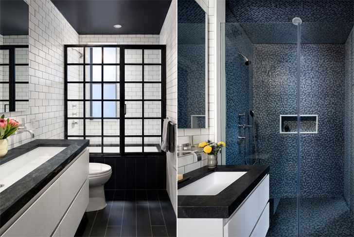 "black and white bathrooms New York Apt BFDO Architects indiaartndesign"