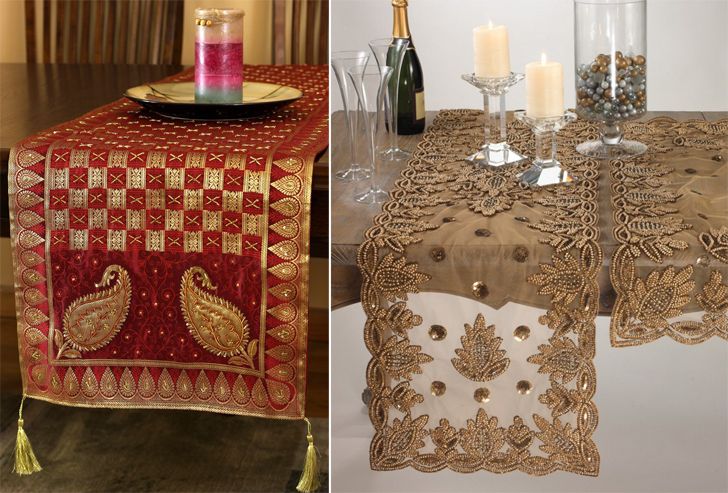 "old sarees as table runners home decor ideas indiaartndesign"