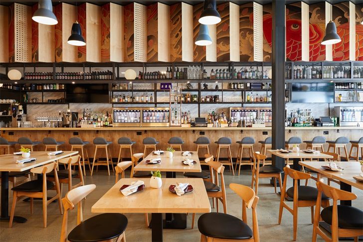 "restaurant interior Sake Dojo LA Wick-A+D LAND Design Studio indiaartndesign"