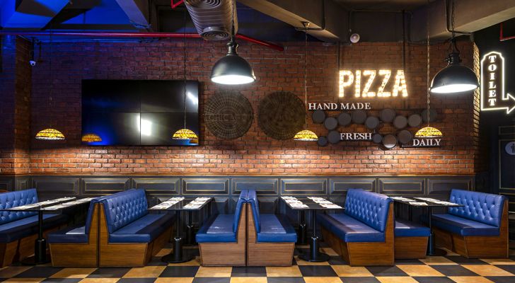 "seating Uno pizzeria Noida chromed design studio indiaartndesign"