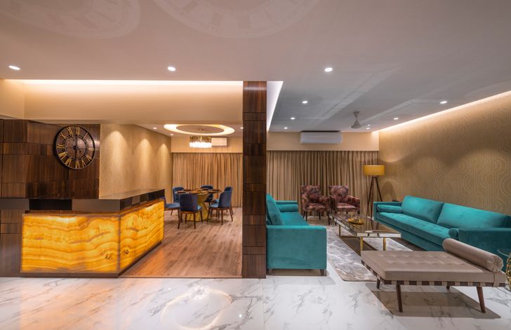 "screen dividing living dining gold dust apartment GA Design indiaartndesign"