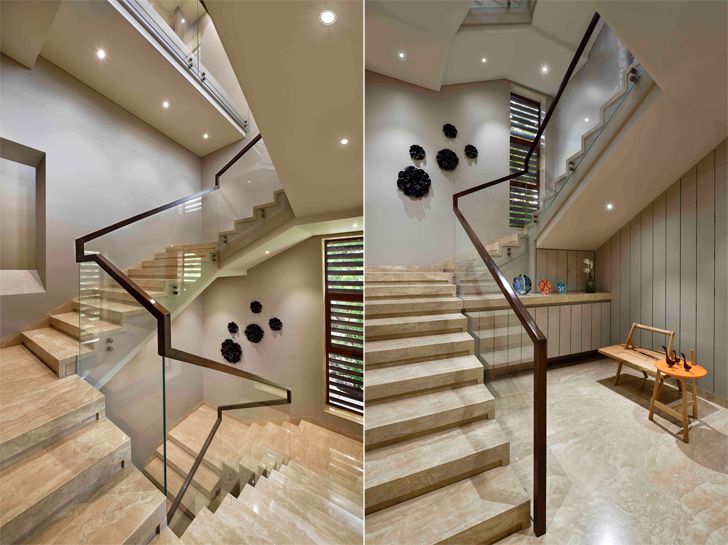 "marble and glass staircase chennai residence HS Desiigns indiaartndesign"