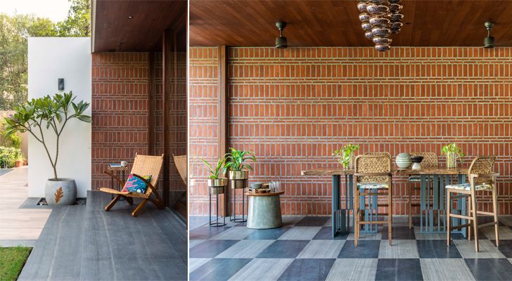 "brick wall and patio akashvan baroda res studio yamini indiaartndesign"