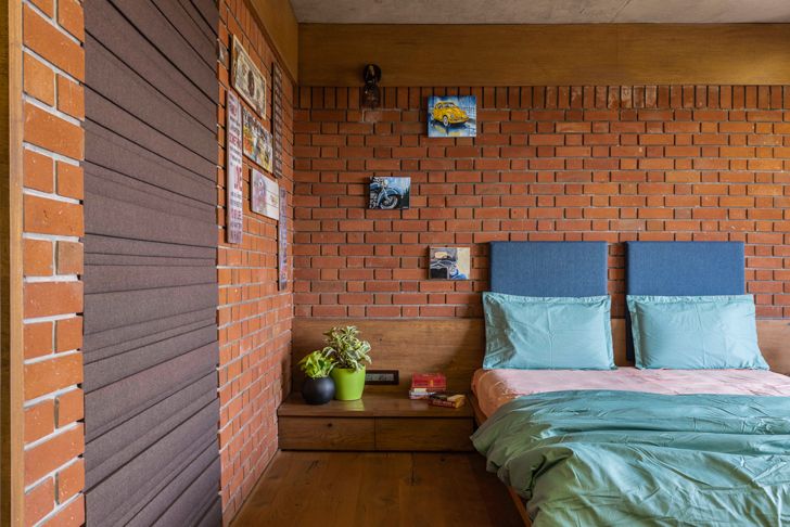 "bedroom brick house ahmedabad the grid architects indiaartndesign"