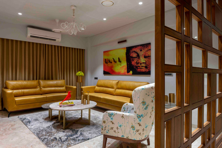"yellow sofas ahmedabad residence ignitus architecture studio indiaartndesign"