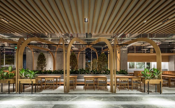 "wooden ceiling Pizza 4Ps Emporium SEMBA indiaartndesign"