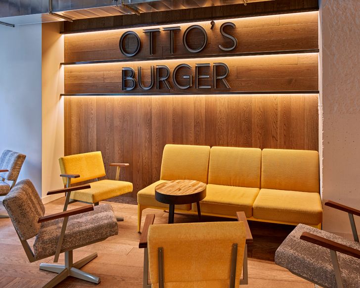 "lounge seating Ottos burger restaurant Studio Modijefsky indiaartndesign"