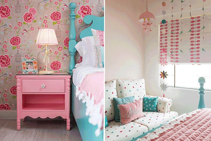 "pink floral bedroom BengaluruHome ZachariahxPiers indiaartndesign"