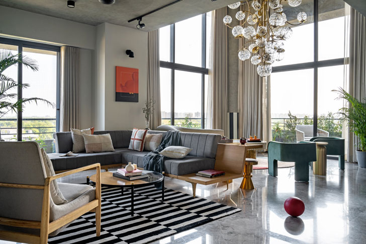 "double height livingroom ahmedabad home studio deshi indiaartndesign"