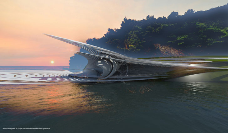 "thermodynamic wind turbine chapel margot krasojevic architects indiaartndesign"
