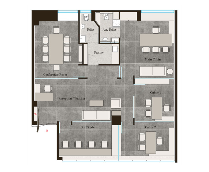 layout of surat office designed by sharran architecture plus design