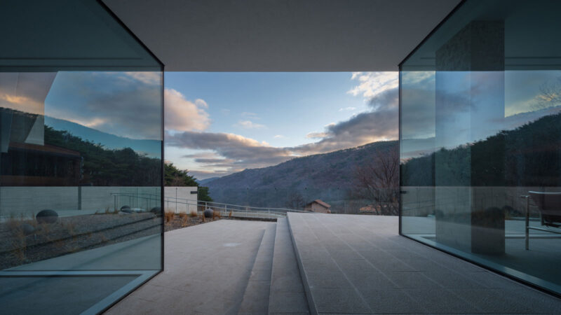 cafe in south korea in the backdrop of the gyeryongsan mountains designed by archirie