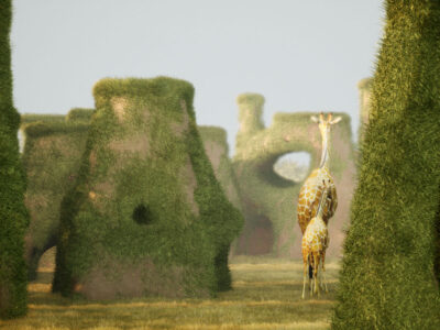 giraffe water towers in the plains of Serengeti designed by zoo architects