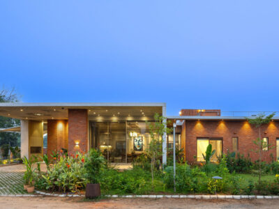 the brick and concrete house designed by jnm creatirs in vadodara