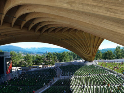 pne amphitheatre with the world's largest free span mass tomber roof designed by revery architecture