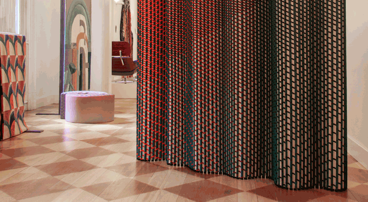 Designed by Luis Marie, Plissade is an all-textile acoustic room divider