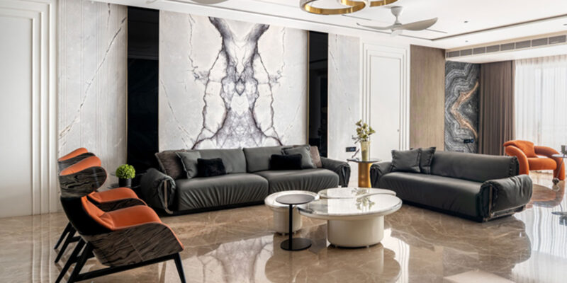 living room in surat apartment designed by unit93 design studio