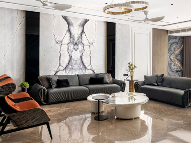 living room in surat apartment designed by unit93 design studio