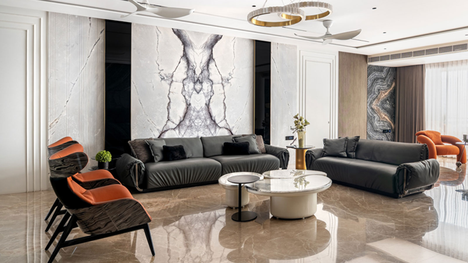 living room in surat apartment designed by unit93 design studio