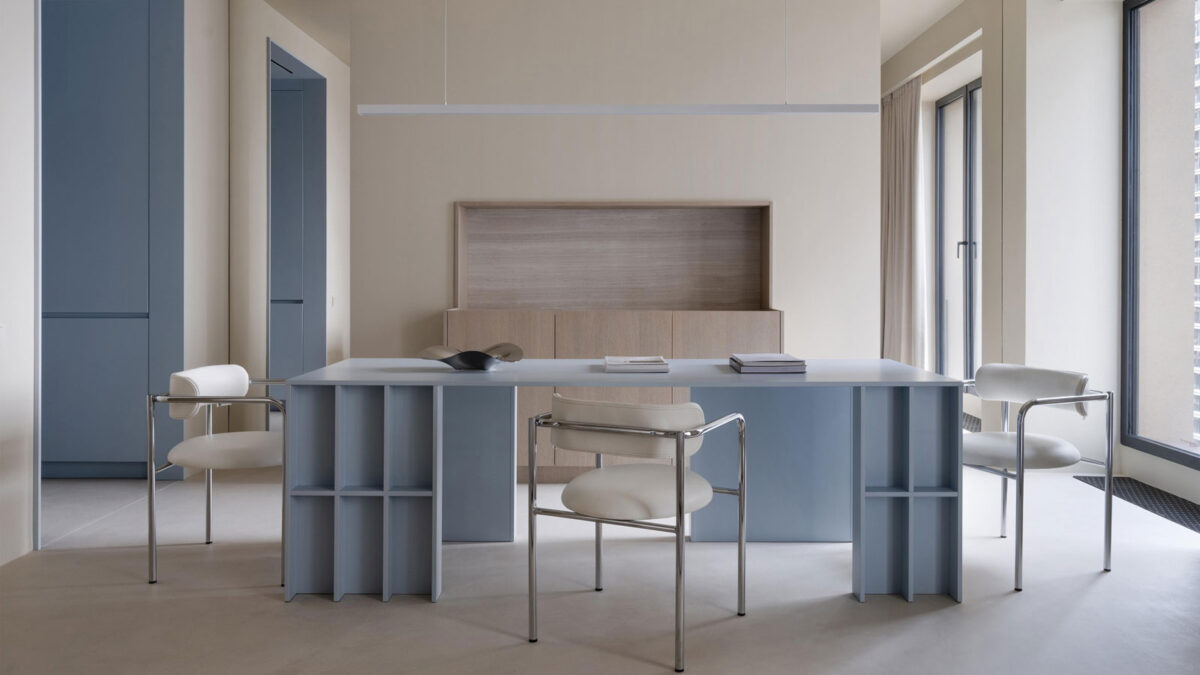 blue and beige colour scheme in moscow apartment designed by arina krisanova