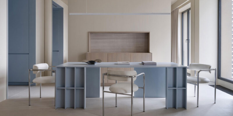 blue and beige colour scheme in moscow apartment designed by arina krisanova