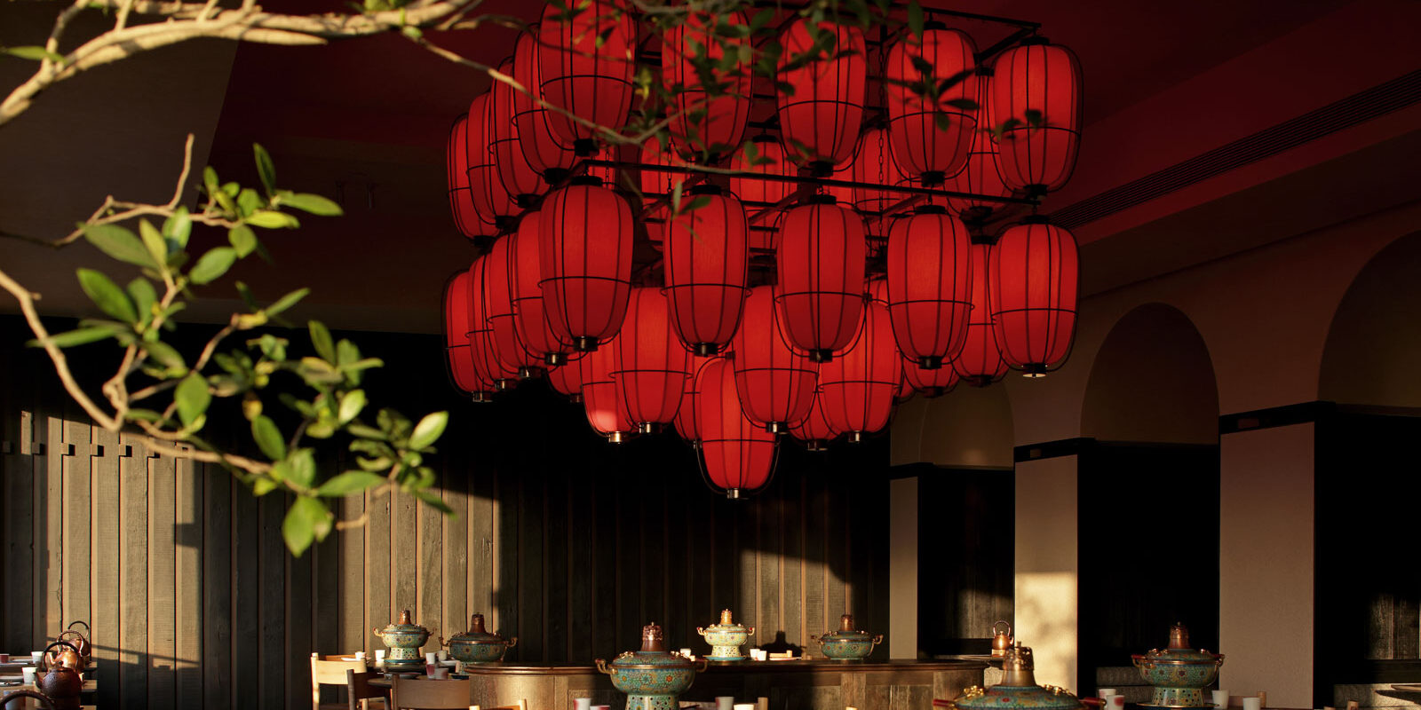 the Jinkunge Copper Hot Pot fine dine in Xian designed by IN.X.design strikes a delicate balance between cultural heritage and contemporary dining