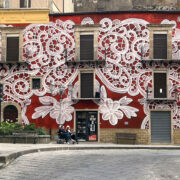 lace patterns on the facade in aberdeen by artist nespoon