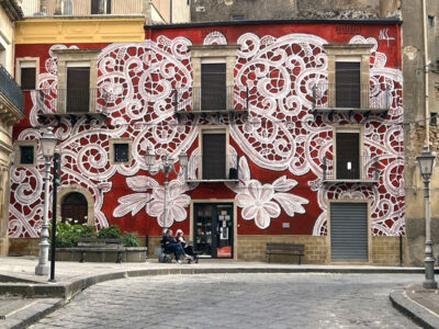 lace patterns on the facade in aberdeen by artist nespoon