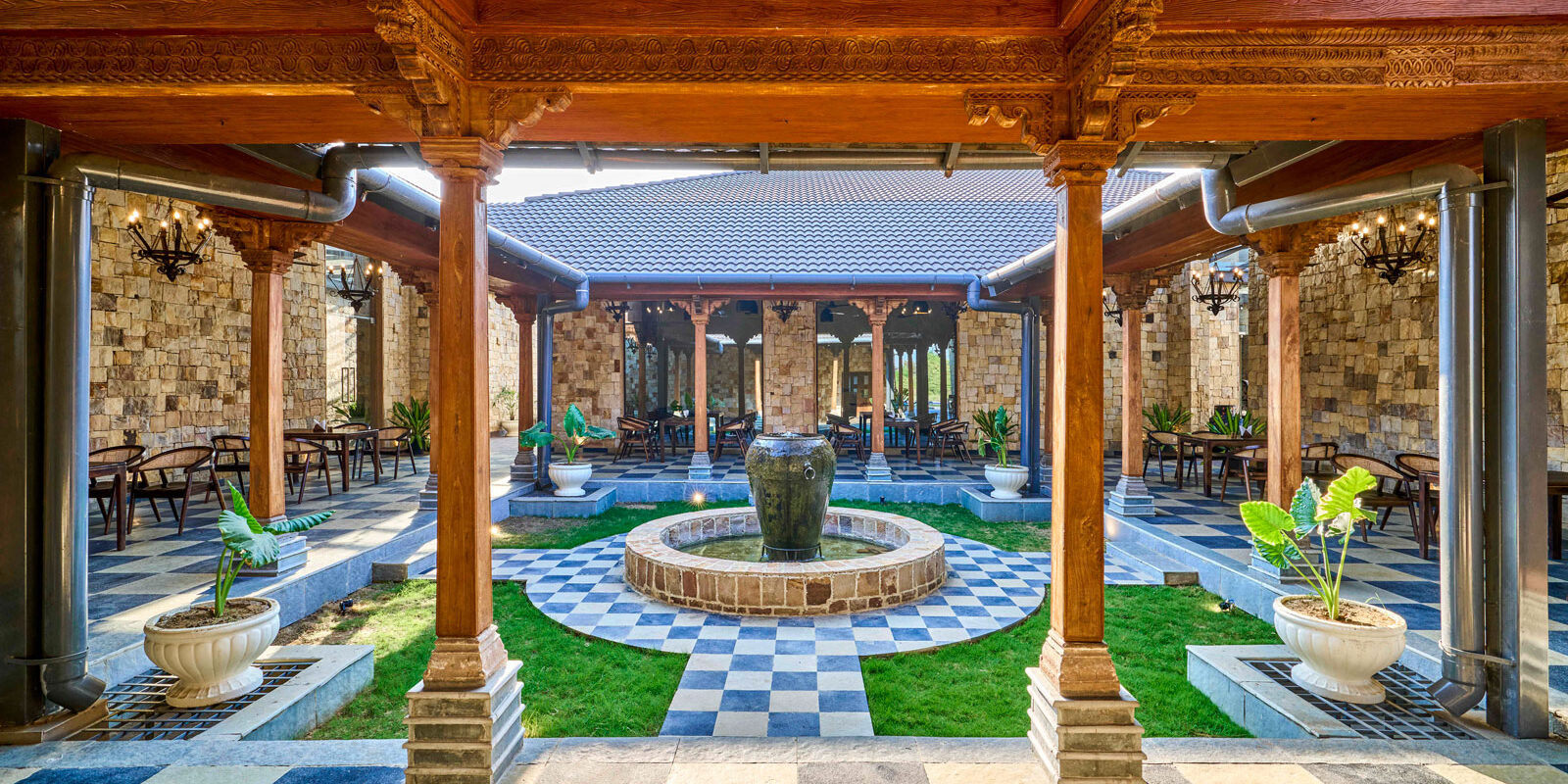 courtyard typology at jungle homes tadoba resort designed around wada architecture by nashine architects