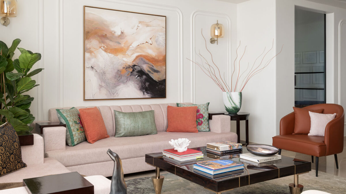living room in a high rise gurugram apartment designed by creatives by rimaa