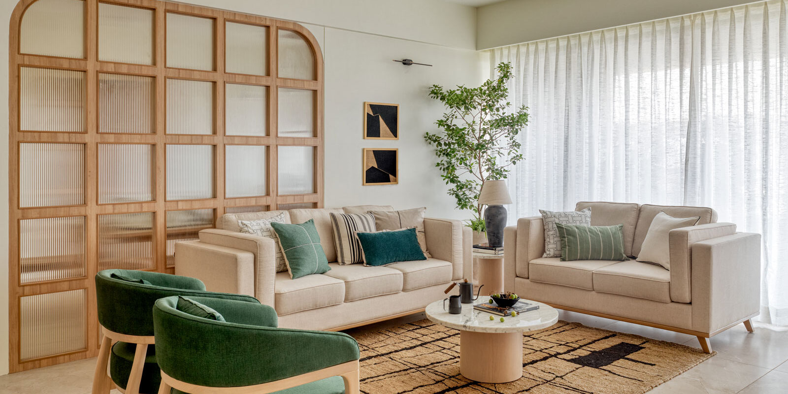 livingroom in pune apartment designed by alkove design