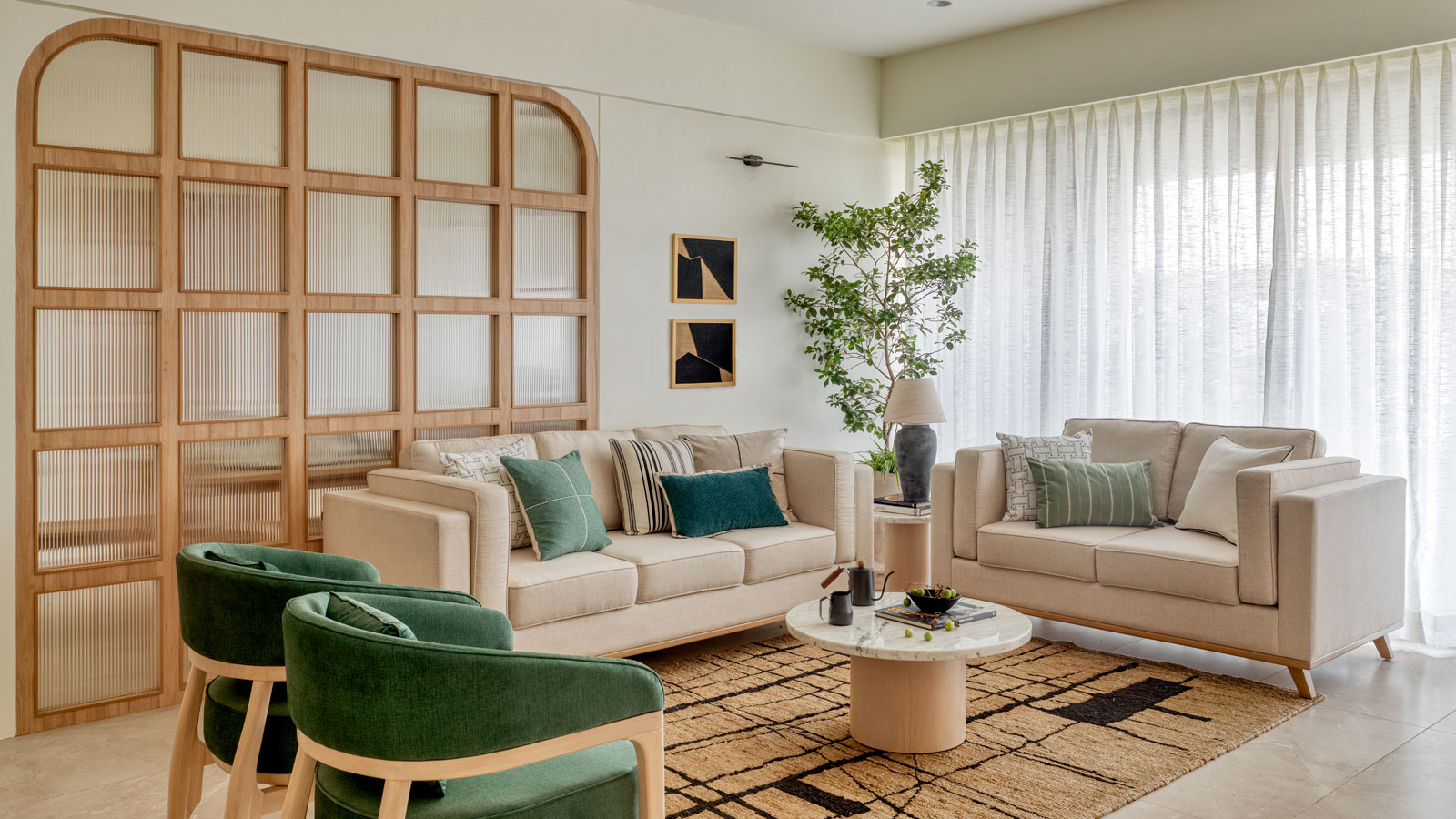 livingroom in pune apartment designed by alkove design