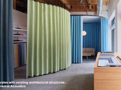 Foster + Partners Industrial Design and Kvadrat Acoustics have launched Waves, an acoustic curtain system that functions as an architectural element for shaping adaptable interior environments.