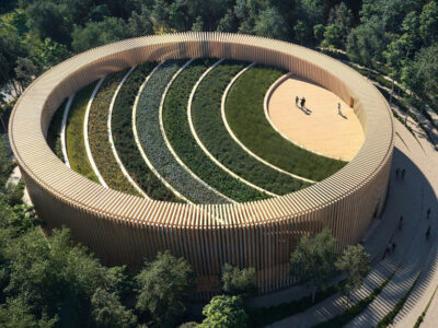 The Museum of Aboriginal Peoples’ Art and Artifacts (MOAPAA), proposed for the Portage College campus in Lac La Biche, Alberta, designed by SPECTACLE Bureau for Architecture and Urbanism